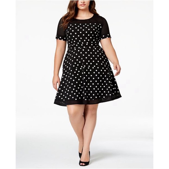 NY Collection Dresses & Skirts - ⬇️Polka dot&Mesh fit&flare dress